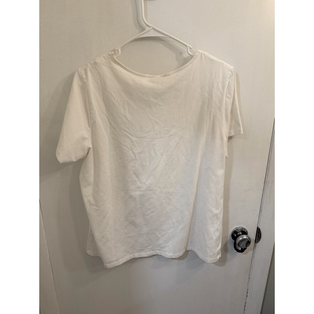 JM Collection Women's 1X White Knit Top Smocked Yoke Round Neck Stretch - Picture 6 of 6